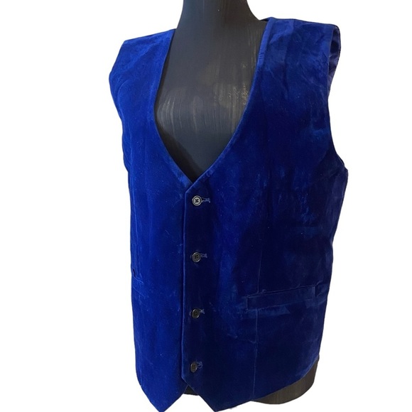 Men’s Blue Suede Button-down Vest - Picture 6 of 14